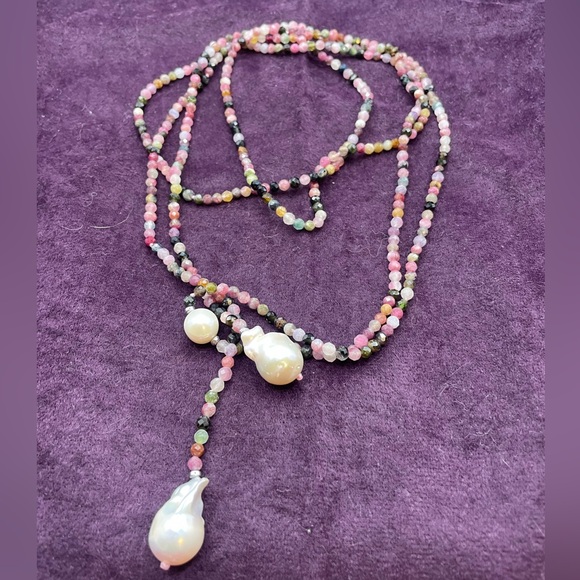 Gemstone and Pearl really long necklace - Picture 2 of 5